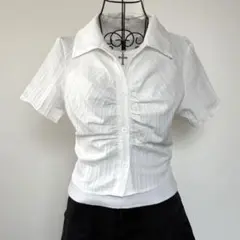 shein シャツ　ホワイト　白　半袖　y2k グランジ