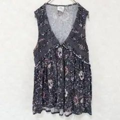 美品✨ ノックスローズ 花柄 レース チュニック ノースリーブ 古着 グレー M