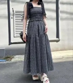 OLIVE des OLIVE チュールリボン付きシャーリングキャミワンピ