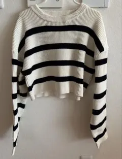 Bershka ストライプ クロップドニット ホワイト/ブラック(未使用)