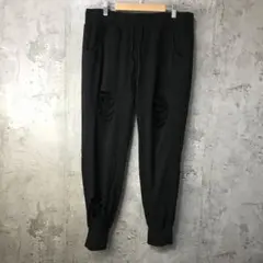 Y5910古着　無地パンツ　パジャマパンツ　黒　ダメージ　90s Y2K