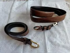 ブラウンレザー ステッチ入りベルト ステッチ無しベルト２本セット