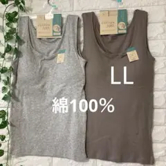 綿100％ カップ付き タンクトップ ブラトップ 2枚 LL 大きいサイズ モカ
