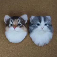 羊毛フェルト　ペコちゃん様確認用　猫ちゃん　ブローチ×２　ハンドメイド　オーダー