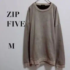 ジップファイブ スウェット トレーナー シンプル　ゆったり ベージュM メンズ