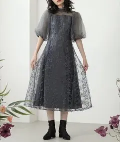 フラワー刺繍　シースルーミディドレスのサムネイル