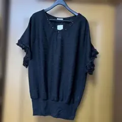 アクシーズファム⭐︎ドルマン袖PO⭐︎クロ⭐︎レース付きVネックニットトップス⭐︎新品