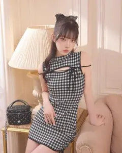 ミシェルマカロン ミシェマカ オープンリボンチェックノースリワンピ
