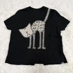 アルベロベロ 猫モチーフ リネン混 半袖ジャケット リネン混 薄手 ビジュー黒のサムネイル