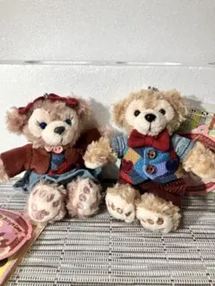 【タグ付き】ダッフィー　シェリーメイぬいぐるみバッチ　ぬいば2016バレンタイン