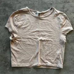 h&m ピンク　半袖　クロップド　Tシャツ Lサイズ　ストレッチ　トップス