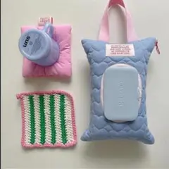 ハート キルティング おしりふきケース ウェットティッシュケース 青　ピンクのサムネイル