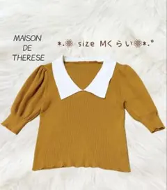 レディース トップス ニット リブ 半袖 マスタード サイズMくらい 使用感ありのサムネイル