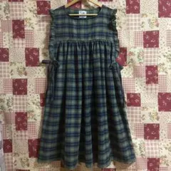 チュニック　ロング　ネイビー×グリーン×茶系　起毛　タータンチェック