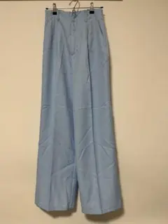 ライトブルー ワイドパンツ ゴムウエスト