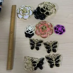 未使用 花・蝶モチーフ パーツ 9点セット