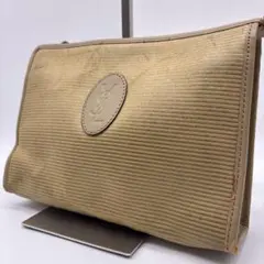 YSL サンローランベージュ ナイロン クラッチバッグ