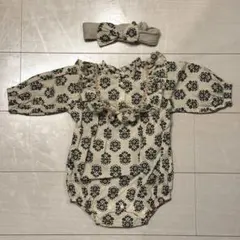 &mignon アンドミニョン 花柄ロンパース ヘアバンド バースデイ