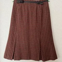 ケティ オレンジピンク 格子柄 ボックスプリーツ フレアスカート M