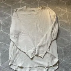 アイボリー ワッフル生地 長袖Tシャツ XXL