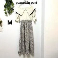 【pumpkin port 】花柄ドッキングワンピース 春ワンピー春気分コーデM