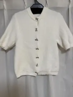 ZARA リボンボタン付き ニットカーディガン ホワイト M