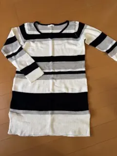 着痩せ◎ ストライプニットワンピース M ブラック系