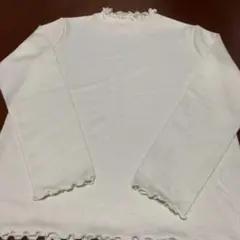 ホワイト フリルネック ニット M
