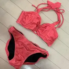 新品未使用 アンフィ ワコール 水着 ビキニ 赤 ペイズリー M