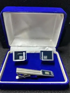 カフスとタイバーセット ネイビー シルバー