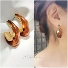 No.264 琥珀カラー 大ぶり ピアス イヤリング