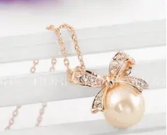 激安‼︎新品‼︎ パール リボン ネックレス ローズゴールド 真珠