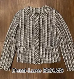 Demi-Luxe BEAMS ツイードノーカラージャケット　フリンジ