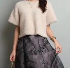 JUSGLITTY シャギークロップドニット ベージュ 上品 美品 半袖のサムネイル
