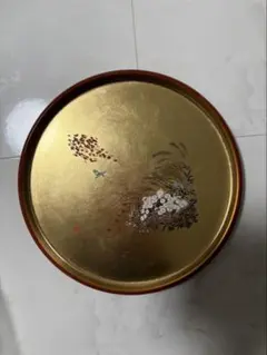 箔一 金箔 丸盆 トレー 蒔絵 秋草 鳥 HAKUICHI 金沢　金沢箔　美品