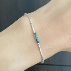 天然石クリソコラとカレンシルバー多角形ビーズのブレスレット　長さはオーダーで