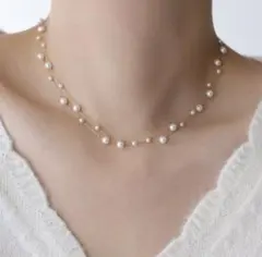 ネックレス 2連 パール調 チョーカー風 ゴールド 上品 フォーマル 結婚式