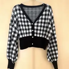 ヴィス　チェック柄 Vネックカーディガン サイズF