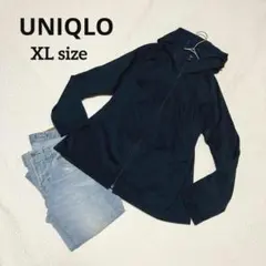 UNIQLO ブロックテックフリースパーカー 紺 XL さらさら 生地硬め 暖か