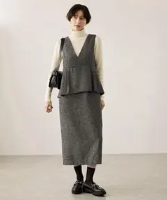 レイヤード風ぺプラムジャンパースカート