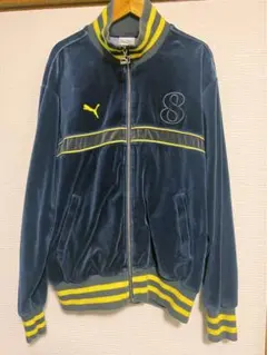 PUMA ベロア トラックジャケット ジャージ 上着 90s ネイビー イエロー