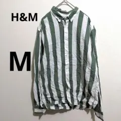 H&M　【M】長袖　ストライプ　シャツ グリーン　ホワイト　緑