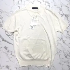 【未使用タグ付き】BEAMS F ニットポロシャツ ホワイト 44サイズのサムネイル