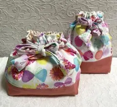 SALE！　お弁当袋とコップ袋2個セット　花と蝶々柄　　NO108