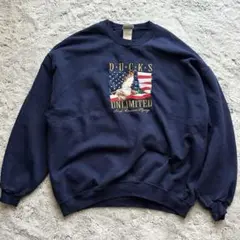 古着 90s アニマル柄 スウェット 紺 刺繍 Ducks Unlimited