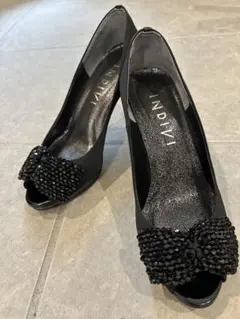 INDIVI 黒 22.5センチ　オープントゥ ハイヒールパンプスのサムネイル
