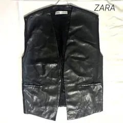 ZARAフェイクレザー　ベスト　ジレ　USAサイズM 前開き