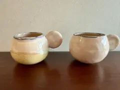陶芸作家さん ハンドメイド 陶器製 丸くてかわいいマグカップ2個セット ピンク