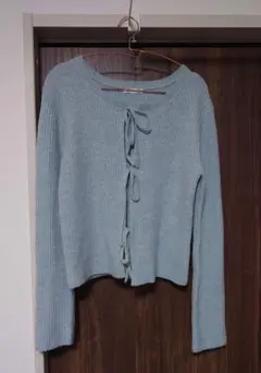 【GU】フロントリボンカーディガンQ　GREEN　Lサイズ