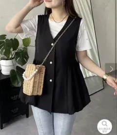 【美品】バルーン切替Vネックペプラムジレ　Mサイズ